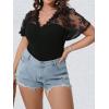 imageMilumia Womens Plus Size Lace Sheer Mesh Bodysuit Short Sleeve Shapewear Jumpsuit Going Out TopBlack