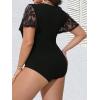 imageMilumia Womens Plus Size Lace Sheer Mesh Bodysuit Short Sleeve Shapewear Jumpsuit Going Out TopBlack
