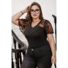 imageMilumia Womens Plus Size Lace Sheer Mesh Bodysuit Short Sleeve Shapewear Jumpsuit Going Out TopBlack