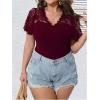 imageMilumia Womens Plus Size Lace Sheer Mesh Bodysuit Short Sleeve Shapewear Jumpsuit Going Out TopBurgundy