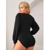 imageMilumia Womens Plus Size V Neck Long Sleeve Bodysuit Leotards Basic Shirts JumpsuitBlack