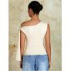 imageMilumia Womens Ruched One Off The Shoulder Tank Tops Asymmetrical Neck Tie Shoulder Going Out TopApricot