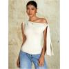 imageMilumia Womens Ruched One Off The Shoulder Tank Tops Asymmetrical Neck Tie Shoulder Going Out TopApricot