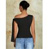 imageMilumia Womens Ruched One Off The Shoulder Tank Tops Asymmetrical Neck Tie Shoulder Going Out TopBlack