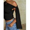 imageMilumia Womens Ruched One Off The Shoulder Tank Tops Asymmetrical Neck Tie Shoulder Going Out TopBlack