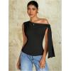 imageMilumia Womens Ruched One Off The Shoulder Tank Tops Asymmetrical Neck Tie Shoulder Going Out TopBlack