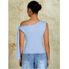 imageMilumia Womens Ruched One Off The Shoulder Tank Tops Asymmetrical Neck Tie Shoulder Going Out TopBlue
