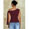 imageMilumia Womens Ruched One Off The Shoulder Tank Tops Asymmetrical Neck Tie Shoulder Going Out TopBurgundy