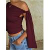 imageMilumia Womens Ruched One Off The Shoulder Tank Tops Asymmetrical Neck Tie Shoulder Going Out TopBurgundy