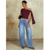 imageMilumia Womens Ruched One Off The Shoulder Tank Tops Asymmetrical Neck Tie Shoulder Going Out TopBurgundy