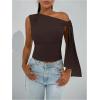 imageMilumia Womens Ruched One Off The Shoulder Tank Tops Asymmetrical Neck Tie Shoulder Going Out TopCoffee Brown