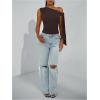 imageMilumia Womens Ruched One Off The Shoulder Tank Tops Asymmetrical Neck Tie Shoulder Going Out TopCoffee Brown