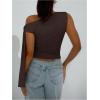 imageMilumia Womens Ruched One Off The Shoulder Tank Tops Asymmetrical Neck Tie Shoulder Going Out TopCoffee Brown
