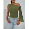 imageMilumia Womens Ruched One Off The Shoulder Tank Tops Asymmetrical Neck Tie Shoulder Going Out TopGreen