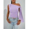 imageMilumia Womens Ruched One Off The Shoulder Tank Tops Asymmetrical Neck Tie Shoulder Going Out TopMauve Purple