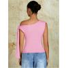 imageMilumia Womens Ruched One Off The Shoulder Tank Tops Asymmetrical Neck Tie Shoulder Going Out TopPink