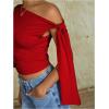 imageMilumia Womens Ruched One Off The Shoulder Tank Tops Asymmetrical Neck Tie Shoulder Going Out TopRed