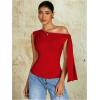 imageMilumia Womens Ruched One Off The Shoulder Tank Tops Asymmetrical Neck Tie Shoulder Going Out TopRed