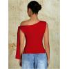 imageMilumia Womens Ruched One Off The Shoulder Tank Tops Asymmetrical Neck Tie Shoulder Going Out TopRed
