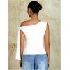 imageMilumia Womens Ruched One Off The Shoulder Tank Tops Asymmetrical Neck Tie Shoulder Going Out TopWhite