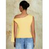 imageMilumia Womens Ruched One Off The Shoulder Tank Tops Asymmetrical Neck Tie Shoulder Going Out TopYellow