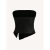 imageMilumia Womens Ruched Pu Leather Tube Top Strapless Split Hem Bandeaus PartywearBlack