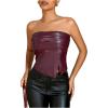 imageMilumia Womens Ruched Pu Leather Tube Top Strapless Split Hem Bandeaus PartywearBurgundy