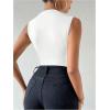 imageMilumia Womens Ruched Tank Top Sleeveless Mock Neck Bodysuit Fitted Jumpsuit TopsAll White