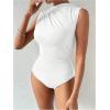 imageMilumia Womens Ruched Tank Top Sleeveless Mock Neck Bodysuit Fitted Jumpsuit TopsAll White