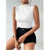 imageMilumia Womens Ruched Tank Top Sleeveless Mock Neck Bodysuit Fitted Jumpsuit TopsAll White