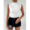 imageMilumia Womens Ruched Tank Top Sleeveless Mock Neck Bodysuit Fitted Jumpsuit TopsAll White