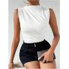 imageMilumia Womens Ruched Tank Top Sleeveless Mock Neck Bodysuit Fitted Jumpsuit TopsAll White