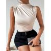 imageMilumia Womens Ruched Tank Top Sleeveless Mock Neck Bodysuit Fitted Jumpsuit TopsApricot