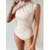 imageMilumia Womens Ruched Tank Top Sleeveless Mock Neck Bodysuit Fitted Jumpsuit TopsApricot