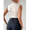 imageMilumia Womens Ruched Tank Top Sleeveless Mock Neck Bodysuit Fitted Jumpsuit TopsApricot