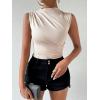 imageMilumia Womens Ruched Tank Top Sleeveless Mock Neck Bodysuit Fitted Jumpsuit TopsApricot