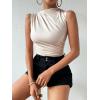 imageMilumia Womens Ruched Tank Top Sleeveless Mock Neck Bodysuit Fitted Jumpsuit TopsApricot