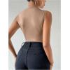 imageMilumia Womens Ruched Tank Top Sleeveless Mock Neck Bodysuit Fitted Jumpsuit TopsBrown
