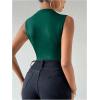 imageMilumia Womens Ruched Tank Top Sleeveless Mock Neck Bodysuit Fitted Jumpsuit TopsDark Green