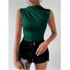 imageMilumia Womens Ruched Tank Top Sleeveless Mock Neck Bodysuit Fitted Jumpsuit TopsDark Green