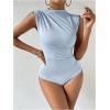 imageMilumia Womens Ruched Tank Top Sleeveless Mock Neck Bodysuit Fitted Jumpsuit TopsLight Blue