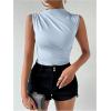 imageMilumia Womens Ruched Tank Top Sleeveless Mock Neck Bodysuit Fitted Jumpsuit TopsLight Blue