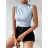 imageMilumia Womens Ruched Tank Top Sleeveless Mock Neck Bodysuit Fitted Jumpsuit TopsLight Blue