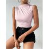 imageMilumia Womens Ruched Tank Top Sleeveless Mock Neck Bodysuit Fitted Jumpsuit TopsLight Pink