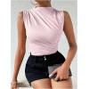 imageMilumia Womens Ruched Tank Top Sleeveless Mock Neck Bodysuit Fitted Jumpsuit TopsLight Pink