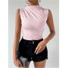 imageMilumia Womens Ruched Tank Top Sleeveless Mock Neck Bodysuit Fitted Jumpsuit TopsLight Pink