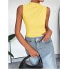 imageMilumia Womens Ruched Tank Top Sleeveless Mock Neck Bodysuit Fitted Jumpsuit TopsYellow