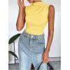 imageMilumia Womens Ruched Tank Top Sleeveless Mock Neck Bodysuit Fitted Jumpsuit TopsYellow