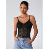 imageMilumia Womens Sexy Floral Lace Sheer Mesh Corset Bodysuit Spaghetti Strap Cami Tops Going OutAll Black