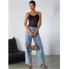 imageMilumia Womens Sexy Floral Lace Sheer Mesh Corset Bodysuit Spaghetti Strap Cami Tops Going OutAll Black